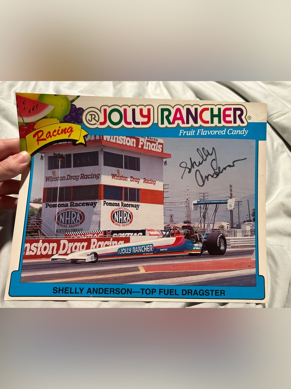 Vintage Shelly Anderson Signed NHRA Jolly Rancher Racing Hero Card